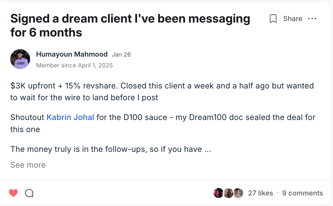 Humayoun — Signed dream client after 6 months of D100