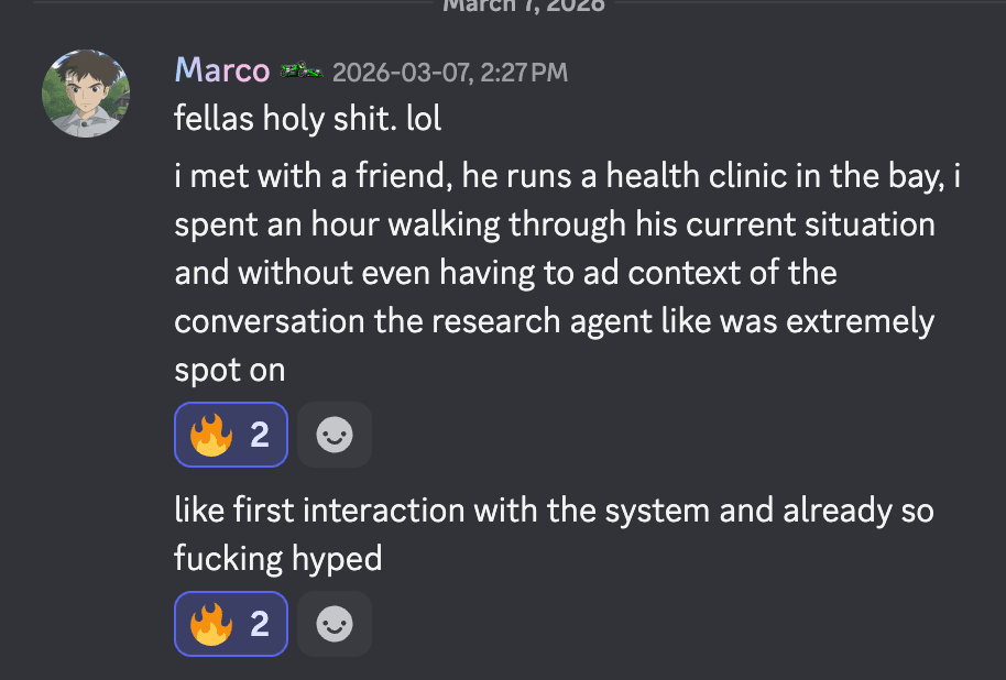 Marco — Research agent impressed health clinic owner