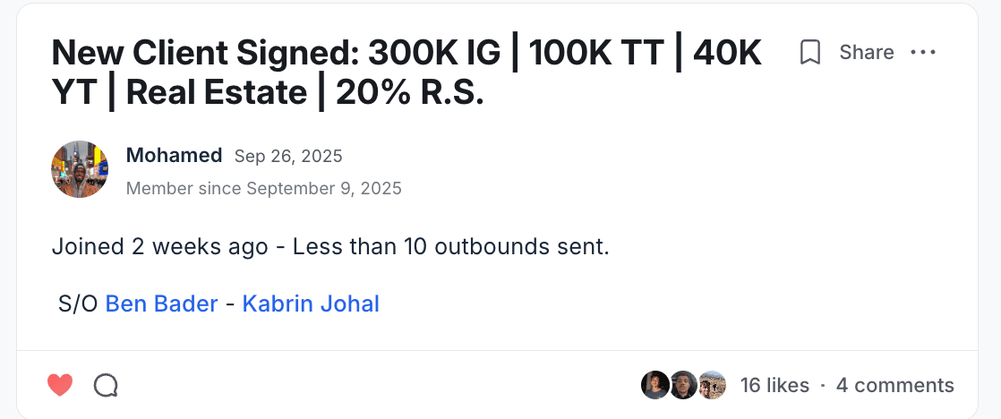 Mohamed — New client signed in 2 weeks, less than 10 outbounds